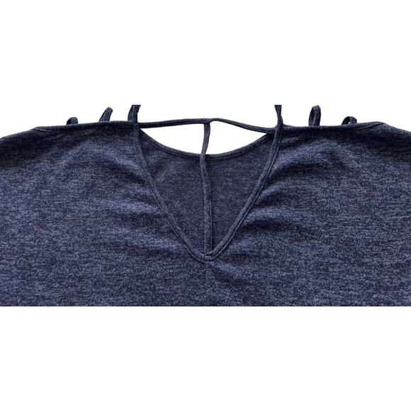CES FEMME 3/4 SLEEVE COLD SHOULDER SWEATER TOP, WOMENS, L, DARK HEATHER BLUE - Picture 6 of 10